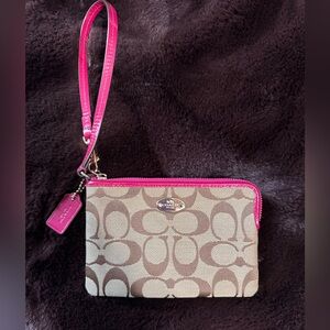 Coach Signature Wristlet in Brown and Pink